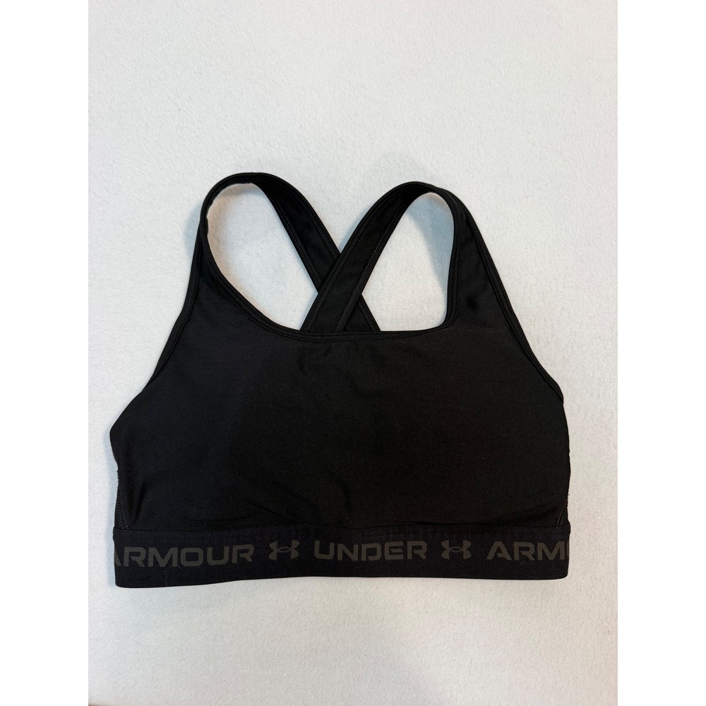 Under Armour Womens Mid Crossback Sports Bra Black Compression 1361034 Size M